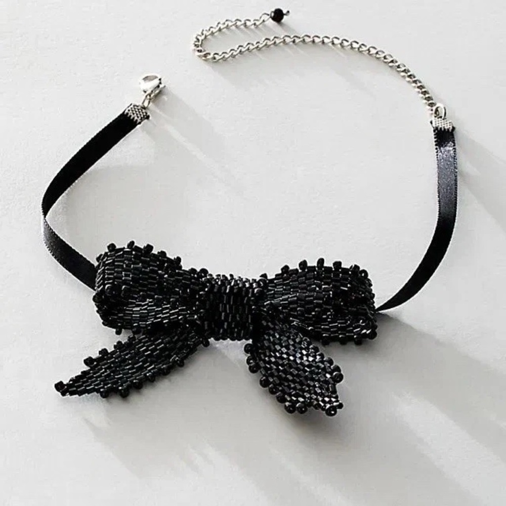 Free People Black Bow Choker Necklace